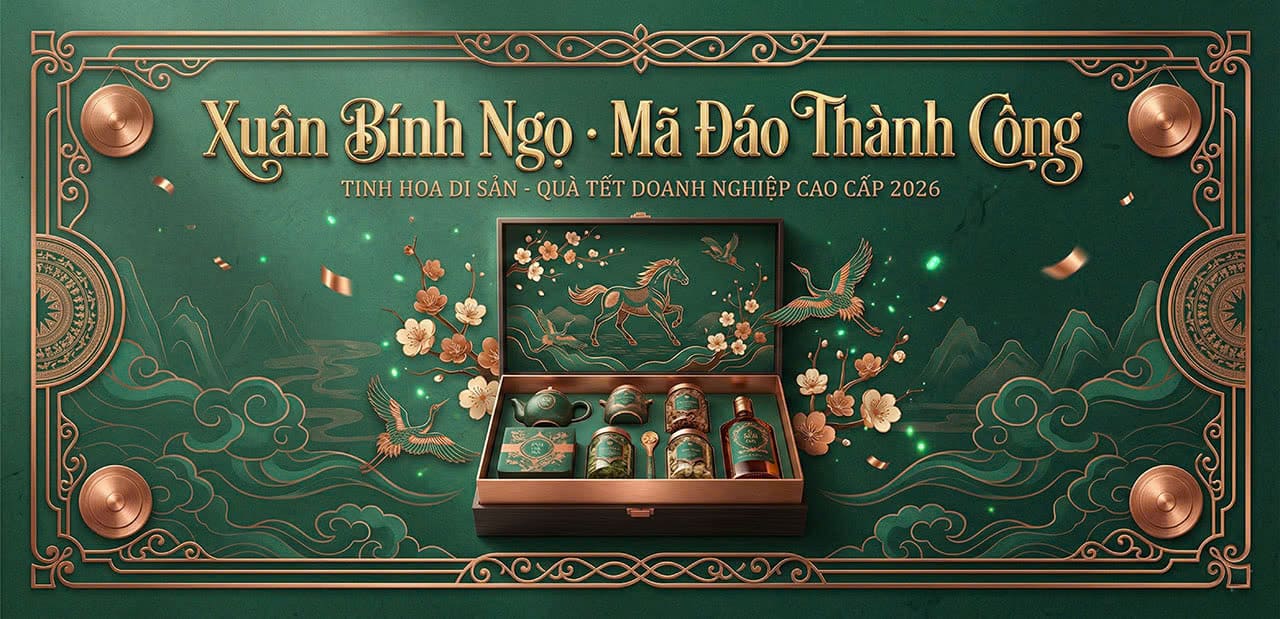 Hộp quà Tết Đinh Mùi 2027 cao cấp in logo doanh nghiệp - Quà Tết 102